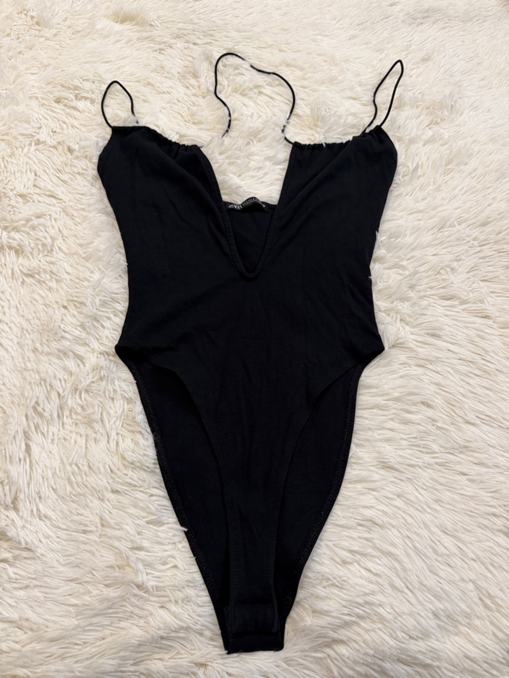 Zara Black Plunge V-Neck Spaghetti Strap Bodysuit